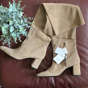 NWT ZARA Leather Suede Knee High Boots